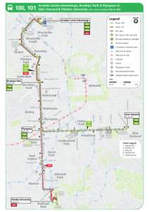 Arndale Centre Interchange, Brooklyn Park & Plympton to Glen Osmond & Flinders University Also shows routes 100B & 100P 100, 101  To