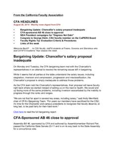 From the California Faculty Association  CFA HEADLINES August 20, 2014 · Weekly news digest from CFA  •