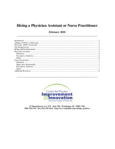 Hiring a Physician Assistant or Nurse Practitioner February 2010 _____________________________________________________________ Introduction ................................................................................