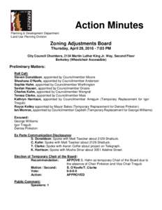 Action Minutes Planning & Development Department Land Use Planning Division Zoning Adjustments Board Thursday, April 28, :03 PM