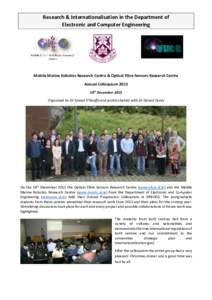 Research & Internationalisation in the Department of Electronic and Computer Engineering Mobile Marine Robotics Research Centre & Optical Fibre Sensors Research Centre Annual Colloquium 2015 18th December 2015