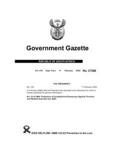 Protection of Constitutional Democracy Against Terrorist and Related Activities Act [No. 33 of 2004]