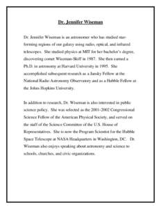 Microsoft Word - Dr. Jennifer Wiseman Bio.doc