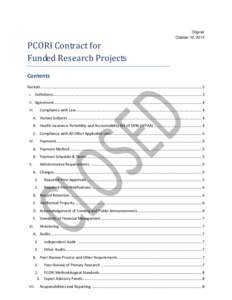 Original October 10, 2012 PCORI Contract for Funded Research Projects Contents