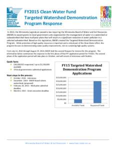 FY2015 Clean Water Fund Targeted Watershed Demonstration Program Response In 2013, the Minnesota Legislature passed a law requiring the Minnesota Board of Water and Soil Resources (BWSR) to award grants to local governme