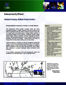 EnterpriseIQ EPlant Multiple Company, Multiple Facility Solution Managing Multiple Companies or Facilities in a Single Database With EnterpriseIQ’s EPlant capability, managing multiple sites across geographic boundarie