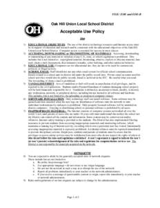 FILE: EDE and EDE-R  Oak Hill Union Local School District Acceptable Use Policy Use
