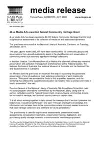 media release Parkes Place, CANBERRA ACT 2600 www.nla.gov.au  Date 28 October, 2014