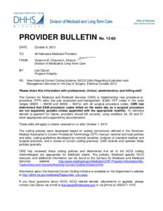 PROVIDER BULLETIN No[removed]DATE: October 8, 2013  TO: