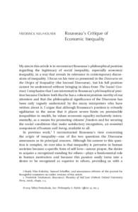 FREDERICK NEUHOUSER  Rousseau’s Critique of Economic Inequality  My aim in this article is to reconstruct Rousseau’s philosophical position