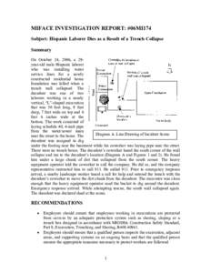 MIFACE INVESTIGATION REPORT: #06MI174 Subject: Hispanic Laborer Dies as a Result of a Trench Collapse Summary On October 24, 2006, a 29year-old male Hispanic laborer who was installing water service lines for a newly