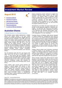 Investment Market Review August 2010  Australian Shares