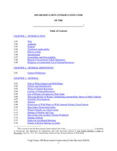 OFF-RESERVATION CONSERVATION CODE OF THE ____________________________________________1 Table of Contents CHAPTER 1 - INTRODUCTION 1.01