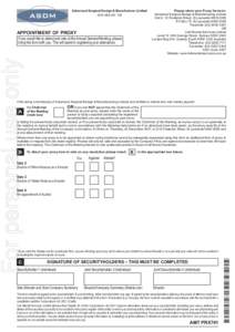 Advanced Surgical Design & Manufacture Limited ACN[removed]APPOINTMENT OF PROXY  For personal use only