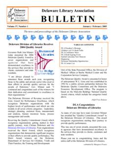 DLA Bulletin Jan./Feb.  Delaware Library Association page 1 BULLETIN Volume 57, Number 1