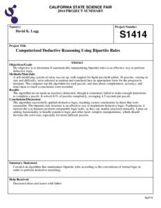 CALIFORNIA STATE SCIENCE FAIR 2014 PROJECT SUMMARY Name(s)  David K. Legg