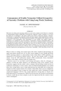 APPLIED COGNITIVE PSYCHOLOGY Appl. Cognit. Psychol. 20: 139–[removed]Published online 31 October 2005 in Wiley InterScience (www.interscience.wiley.com) DOI: [removed]acp[removed]Consequences of Erudite Vernacular Utili