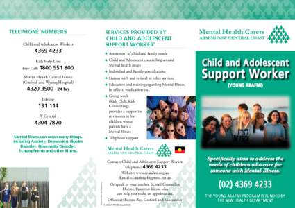 Mental Health Carers Arafmi NSW Central Coast telephone numbers  Services provided by
