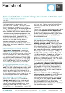 Factsheet Australian attitudes to climate change as captured in the lead up to the 2016 Federal election June 2016 The Climate Institute pre-election polling was conducted on 2-6 JuneIt shows that concern