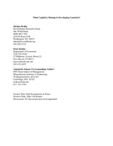 What Capital is Missing in Developing Countries?  Miriam Bruhn Development Research Group The World Bank MSN MC3-307