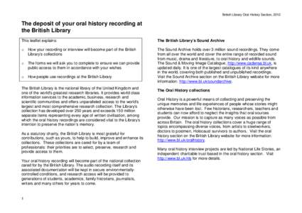 Research libraries / Information / Data / Historiography / Oral communication / National Life Stories / Copyright / National library / Oral history preservation / Oral history / British Library / London Borough of Camden