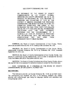 LEE COUNTY ORDINANCE NOAN ORDINANCE OF THE BOARD OF COUNTY COMMISSIONERS OF LEE COUNTY, FLORIDA,