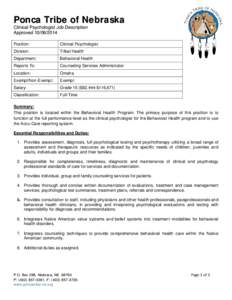 Ponca Tribe of Nebraska Clinical Psychologist Job Description Approved[removed]Position:  Clinical Psychologist
