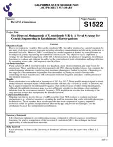 CALIFORNIA STATE SCIENCE FAIR 2013 PROJECT SUMMARY Name(s)  David M. Zimmerman