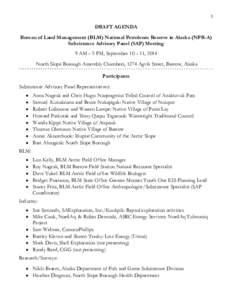 Draft Agenda: NPR-A Subsistence Advisory Panel Meeting: Barrow, Sept[removed], 2014