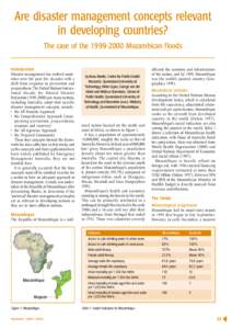 Are disaster management concepts relevant in developing countries? The case of the[removed]Mozambican floods Introduction Disaster management has evolved somewhat over the past few decades with a shift from response to