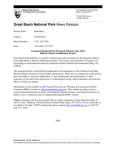 National Park Service U.S. Department of the Interior 100 Great Basin National Park Baker, Nevada[removed]7331 phone