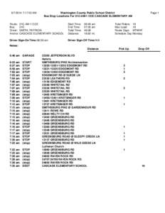 [removed]:17:50 AM  Page 1 Washington County Public School District Bus Stop Locations For 21C-AM-1 CCE CASCADE ELEMENTARY AM