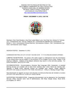 AGENDA FOR THE REGULAR MEETING OF THE BLUE RIBBON COMMISSION ON CHILD PROTECTION KENNETH HAHN HALL OF ADMINISTRATION 500 WEST TEMPLE STREET, ROOM 381B LOS ANGELES, CALIFORNIA[removed]http://www.blueribboncommissionla.com/