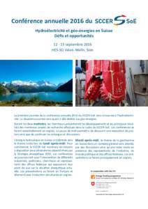 Conférence annuelle 2016 du Hydroélectricité et géo-énergies en Suisse Défis et opportunitésseptembre 2016 HES-SO Valais-Wallis, Sion