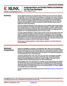 Application Note: Packaging  Implementation and Solder Reflow Guidelines for Pb-Free Packages XAPP427 (v2.6) September 4, 2012