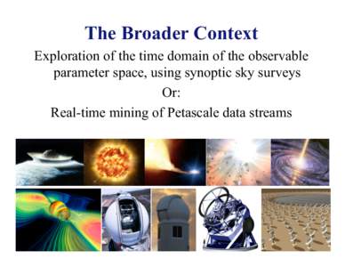 The Broader Context Exploration of the time domain of the observable parameter space, using synoptic sky surveys Or: Real-time mining of Petascale data streams