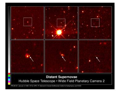 Distant Supernovae Hubble Space Telescope •Wide Field Planetary Camera 2 PRC98-02 •January 8, 1998 •ST ScI OPO •P. Garnavich (Harvard-Smithsonian Center for Astrophysics) and NASA 