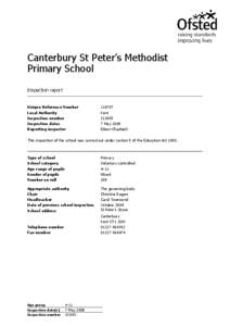 Canterbury St Peter’s Methodist Primary School Inspection report Unique Reference Number Local Authority