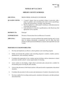 High Sch Couns 5/04 Page 1 of 2 NOTICE OF VACANCY SHELBY COUNTY SCHOOLS