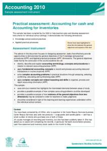 Practical assessment: Accounting for cash and Accounting for inventories -- Accounting 2010: Sample assessment instrument