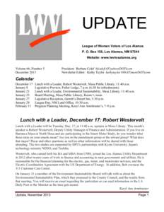 UPDATE League of Women Voters of Los Alamos P. O. Box 158, Los Alamos, NM[removed]Website: www.lwvlosalamos.org Volume 66, Number 5 December 2013