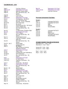 CALENDAR 2013 – 2014  Sept 3 Sept 6 & 27 Sept 19 Sept 20