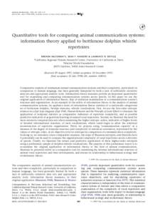 ANIMAL BEHAVIOUR, 1999, 57, 409–419 Article No. anbe, available online at http://www.idealibrary.com on Quantitative tools for comparing animal communication systems: information theory applied to bottlenose 