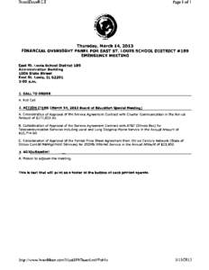 Financial Oversight Panel for East St. Louis School District #189 - Emergency Meeting Agenda: March 14, 2013
