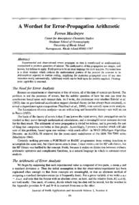 A Wordset for Error-Propagation Arithmetic Ferren MacIntyre Center for Atmospheric-Chemistry Studies Graduate School of Oceanography University ofRhode Island Narragansett, Rhode Island