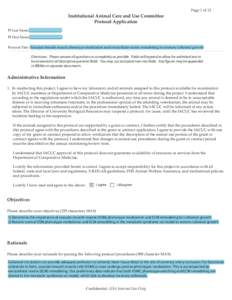 Page 1 of 12  Institutional Animal Care and Use Committee Protocol Application PI Last Name:___________________ PI First Name:___________________