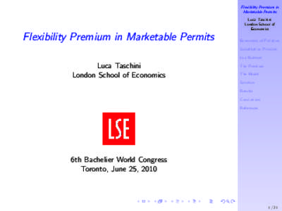 Flexibility Premium in Marketable Permits Luca Taschini London School of Economics