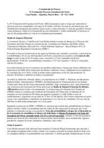 - Comunicado de Prensa IV Evaluación Proyecto Gasoducto del Norte Casa Pueblo – Adjuntas, Puerto Rico – 10 / Nov[removed]La IV Evaluación del Gasoducto del Norte (AEE) documenta el grave riesgo que representa el proy