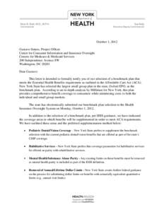 Letter for Benchmark Plan Essential Health Benefits