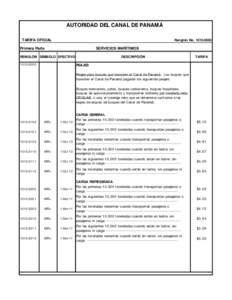 AUTORIDAD DEL CANAL DE PANAMÁ TARIFA OFICIAL Renglón NoPrimera Parte